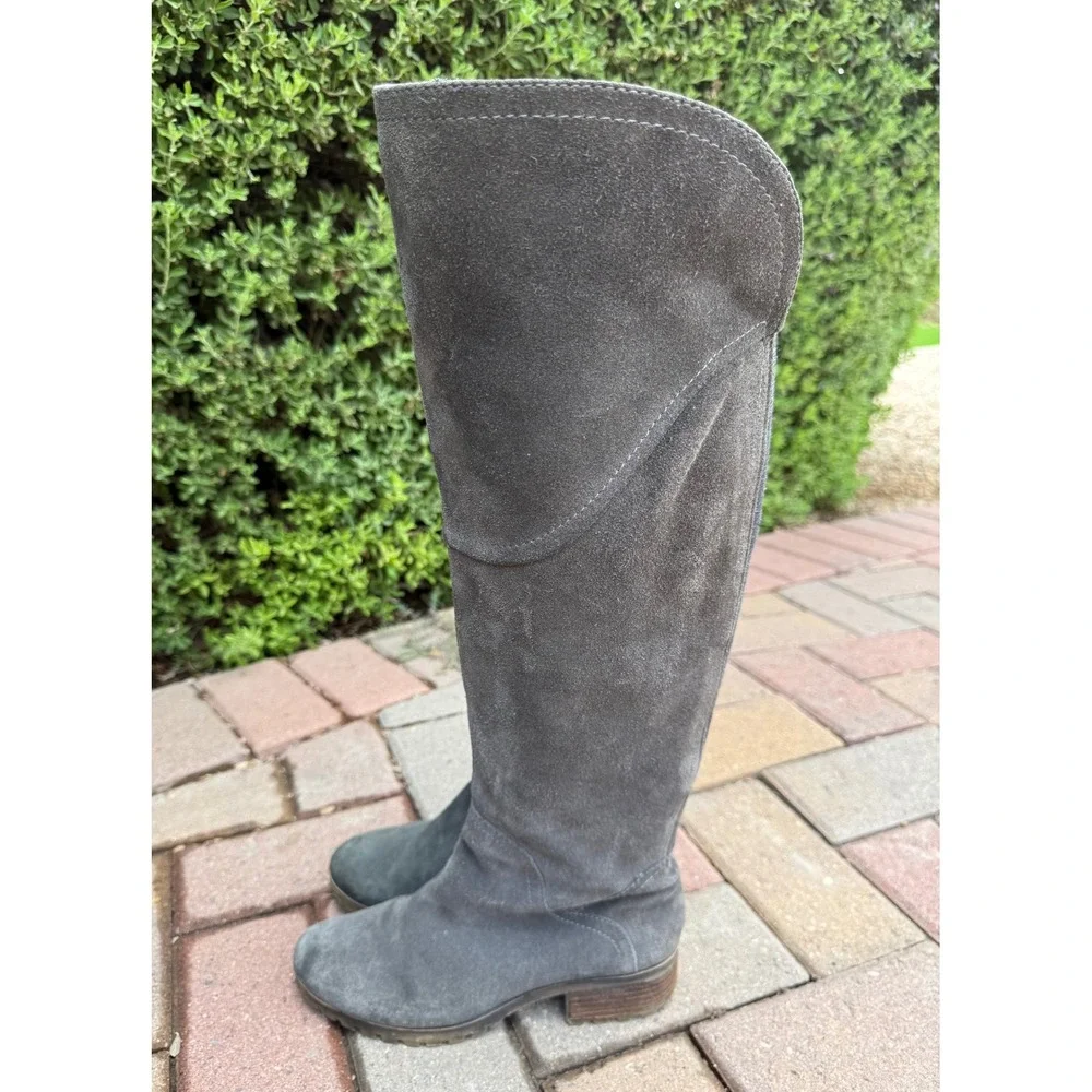 Lucky Brand Charcoal Grey Suede Over The Knee Riding Boots Lug Sole Womens 7M